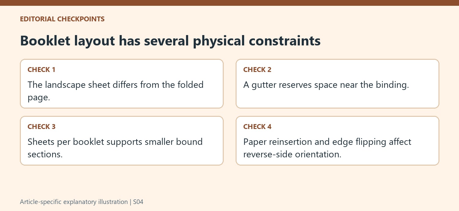 Booklet layout has several physical constraints