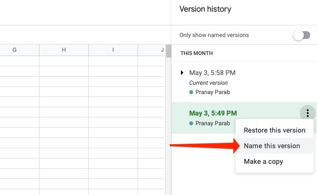 Use Google Sheets Version Names to Find Meaningful Milestones