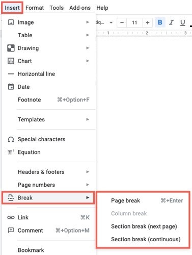 Use Google Docs Sections for Headers and Page Numbers
