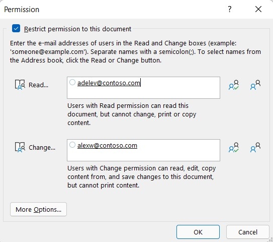 Set Document Access through Information Rights Management
