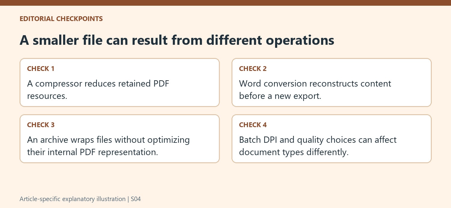 A smaller file can result from different operations