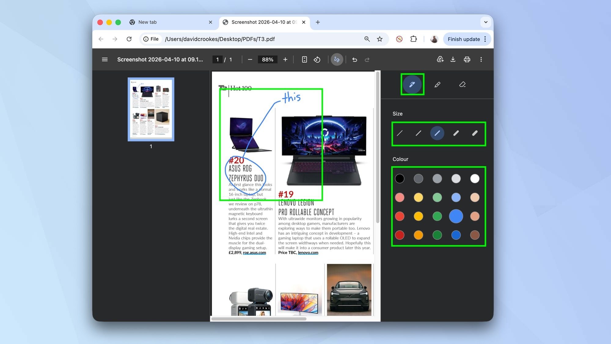 Chrome PDF annotation interface shown in the Tom's Guide tutorial.