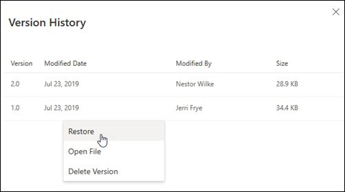 Restore a OneDrive File Through Its Available Version History