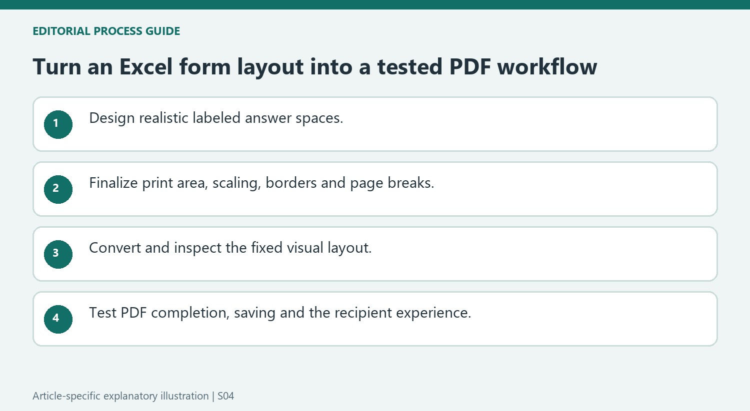 Turn an Excel form layout into a tested PDF workflow