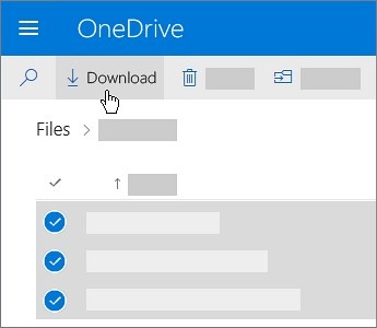 OneDrive selected files and the Download command.