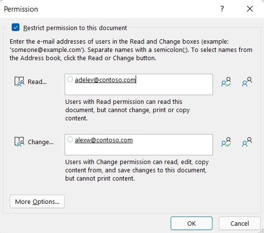 Set Document Access through Information Rights Management