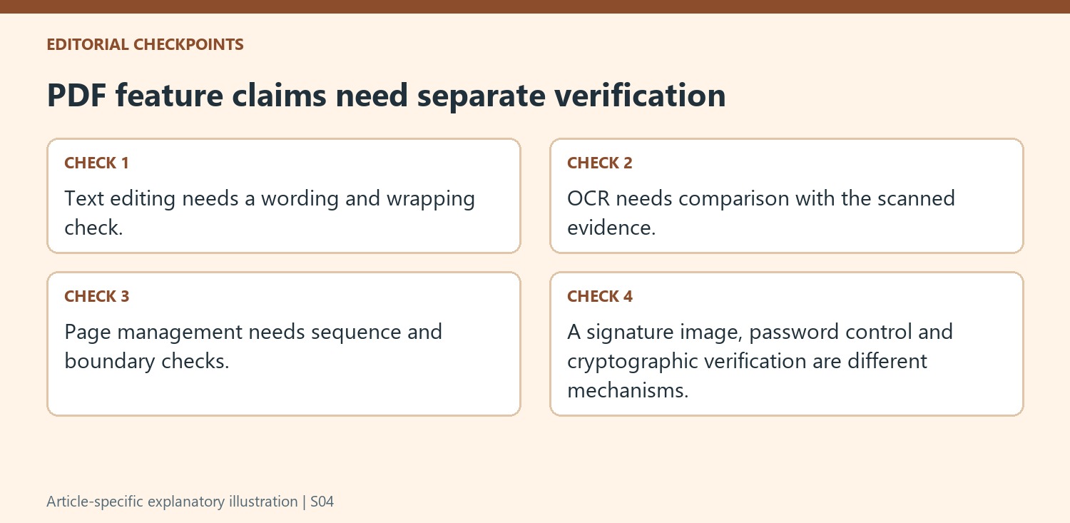 PDF feature claims need separate verification