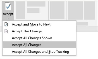 Word Accept menu including an all-changes command.