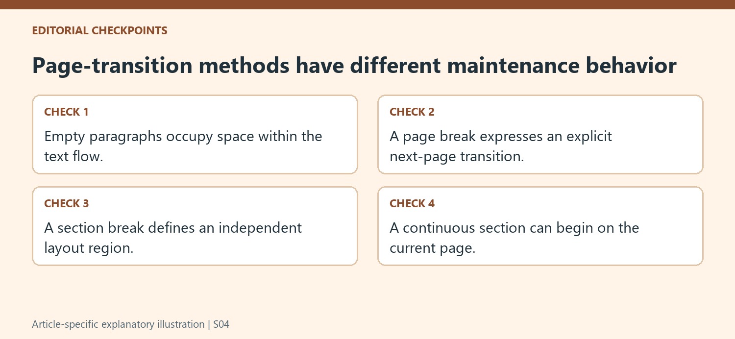 Page-transition methods have different maintenance behavior