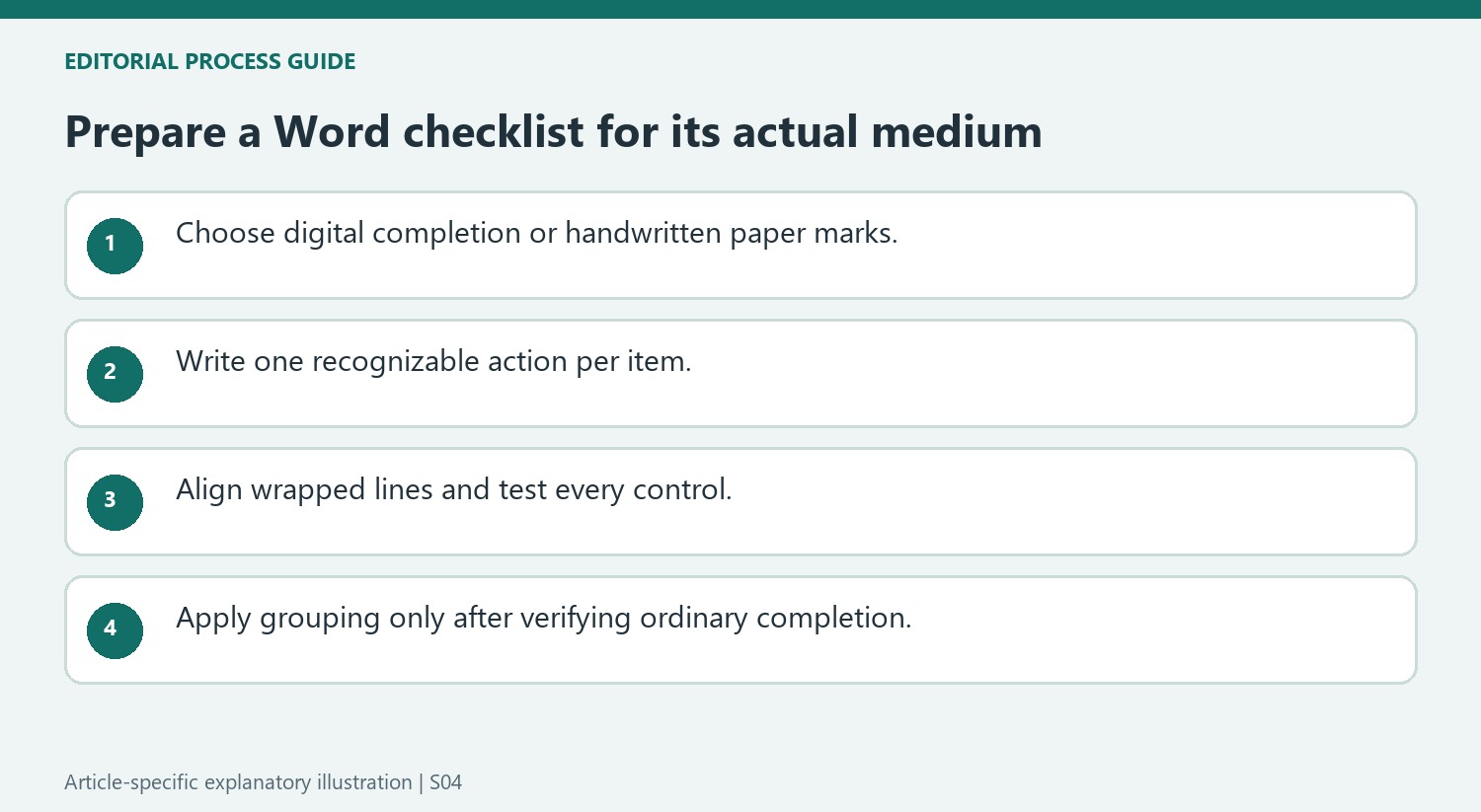 Prepare a Word checklist for its actual medium