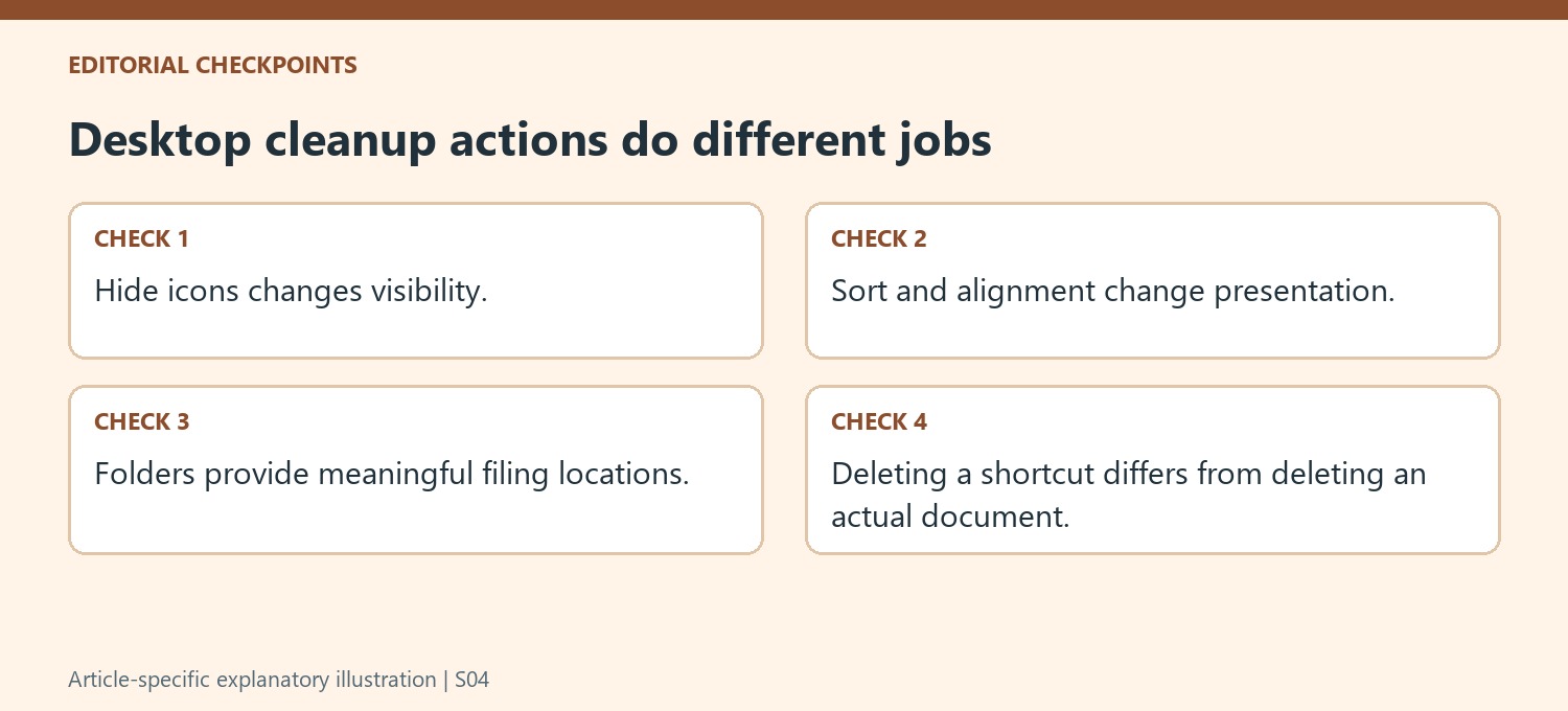 Desktop cleanup actions do different jobs