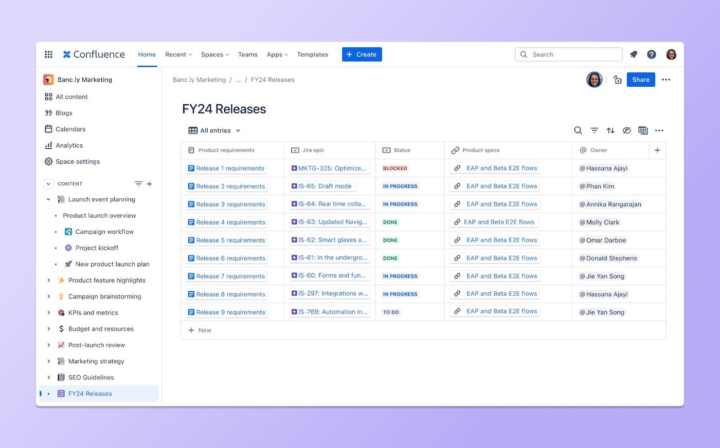 Use Confluence Databases to Structure Related Project Information