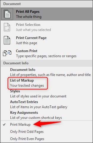 Print a Word Review List Separately From the Main Document