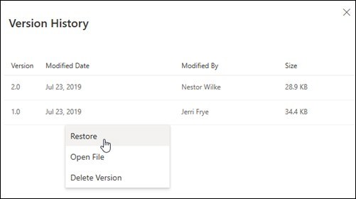 Restore an Earlier File Version from OneDrive