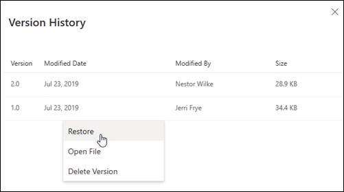 Restore an Earlier File Version from OneDrive